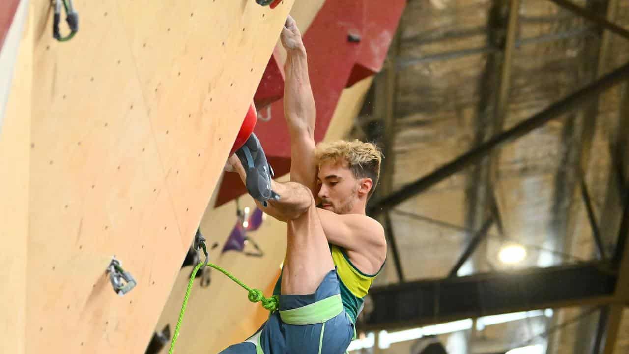 Sport climber Campbell Harrison at the Oceania selection trials. 