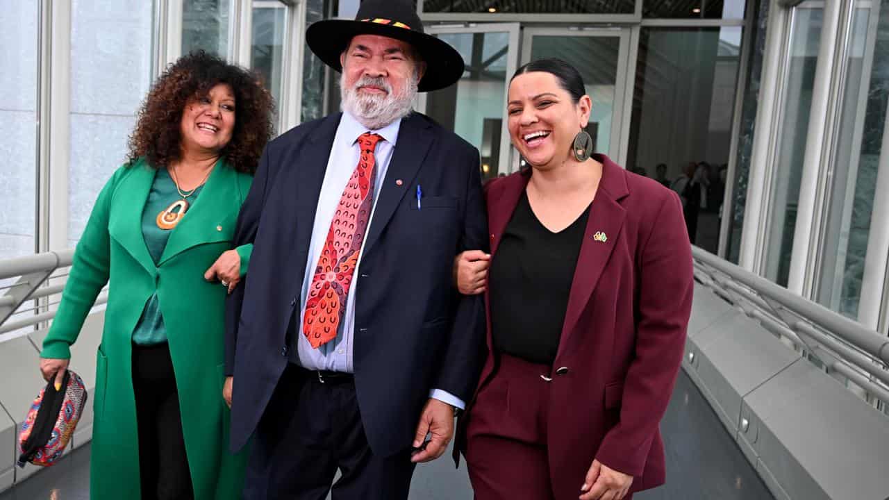 Pat Dodson (c) with Malarndirri McCarthy and Jana Stewart