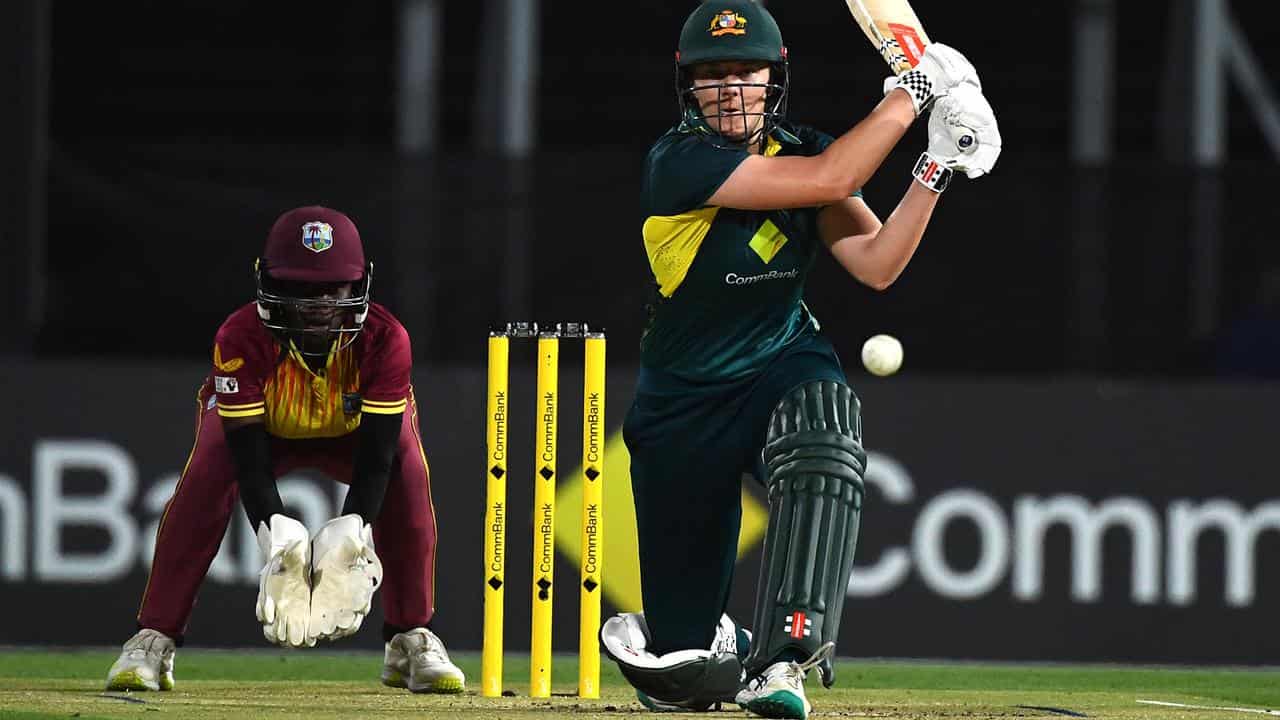 Australia allrounder Tahlia McGrath bats against West Indies.