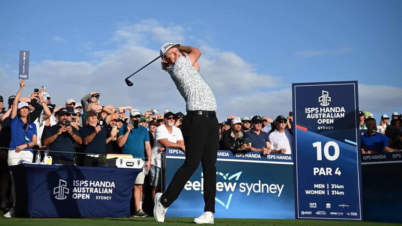 Cameron Smith drives off the 10th tee at the Australian Open. 