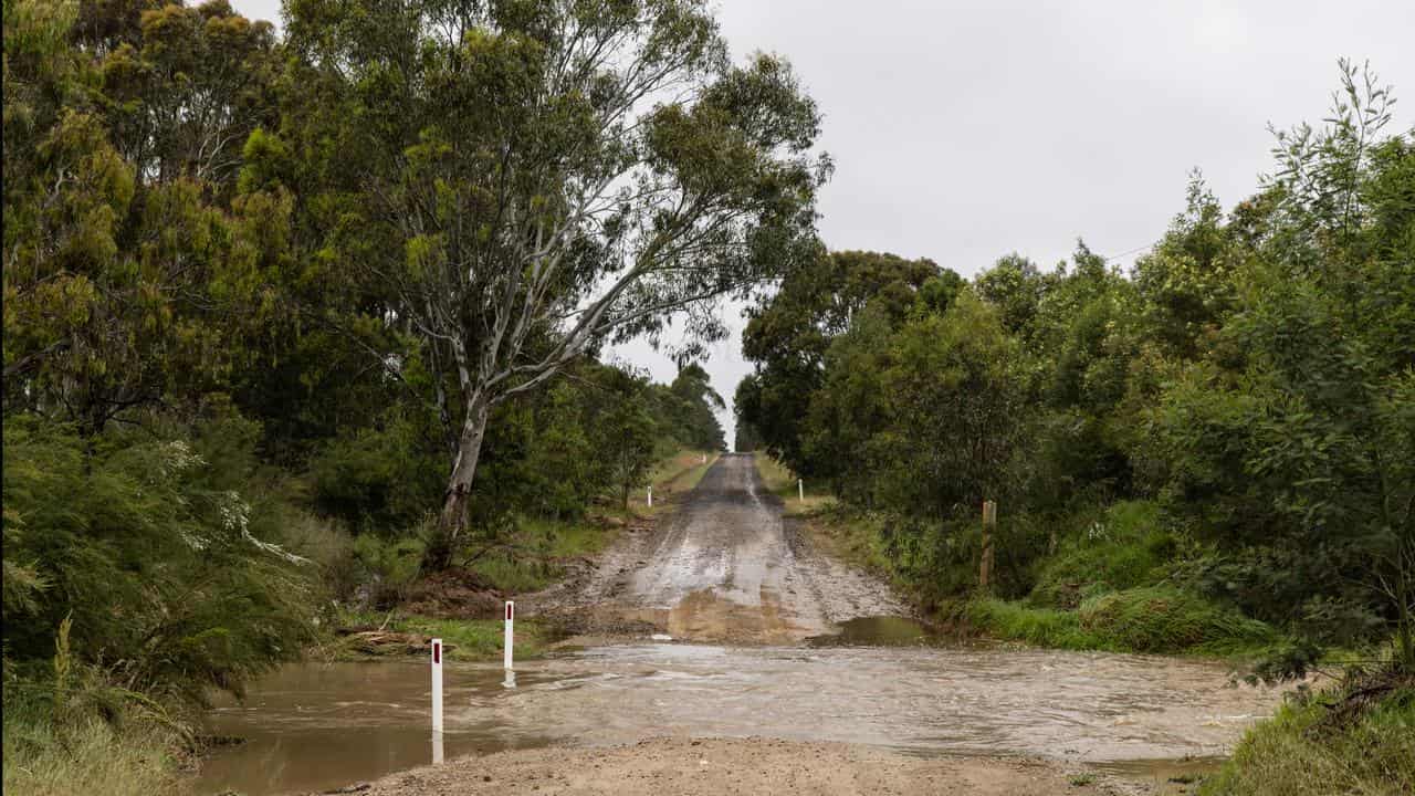 Road blocked by flood water, Toongabbie