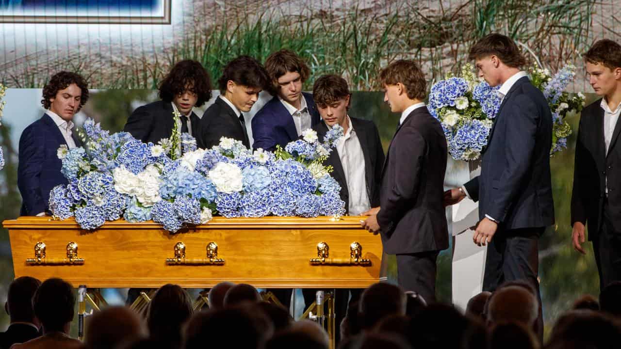 School mates at the service for Charlie Stevens at Adelaide Oval