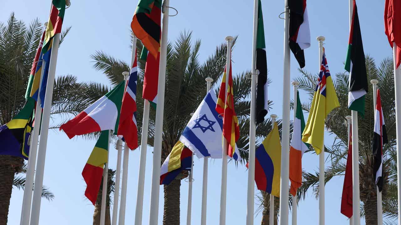 World flags at Expo City Dubai, the venue of COP28