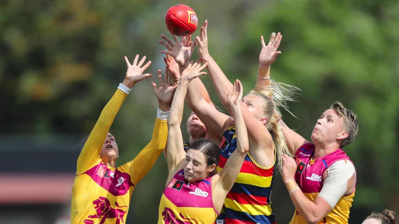 Action from Brisbane Lions v Adelaide in the AFLW. 