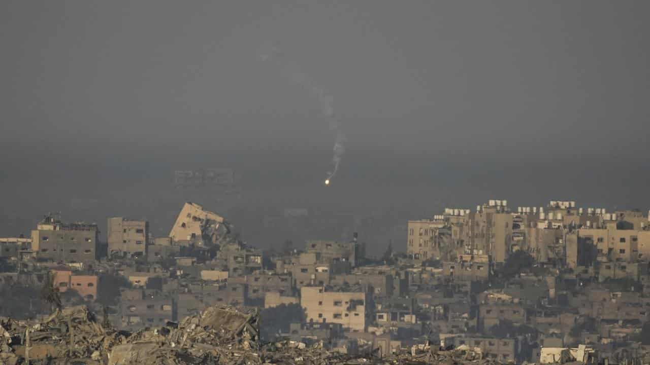 Israeli army flare is seen over the Gaza Strip