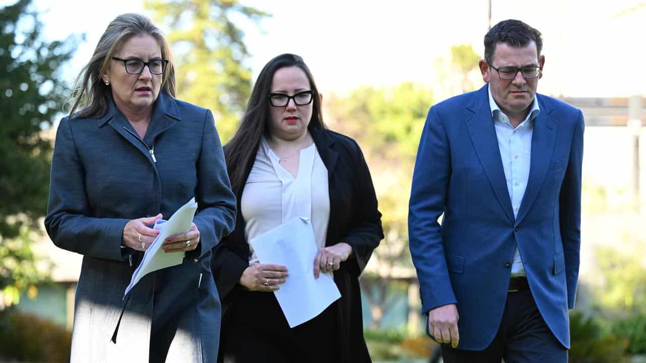 Jacinta Allan, Harriet Shing and Daniel Andrews.