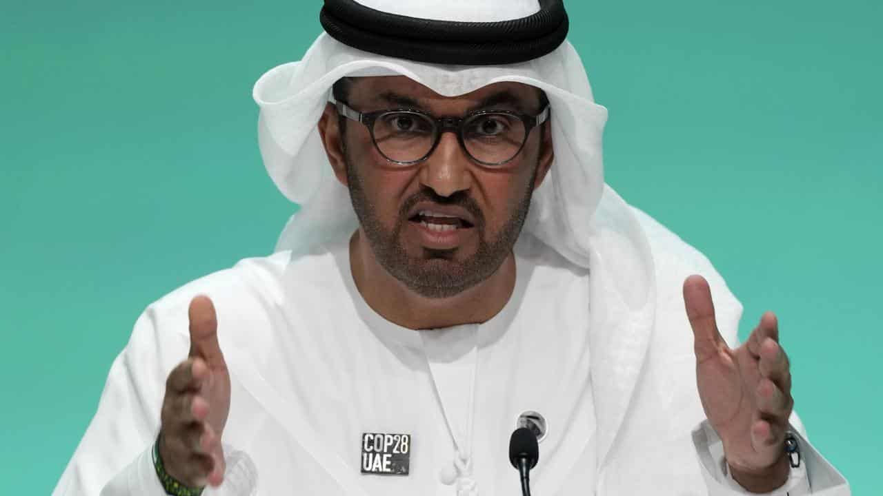 COP28 President Sultan al-Jaber speaks during a news conference