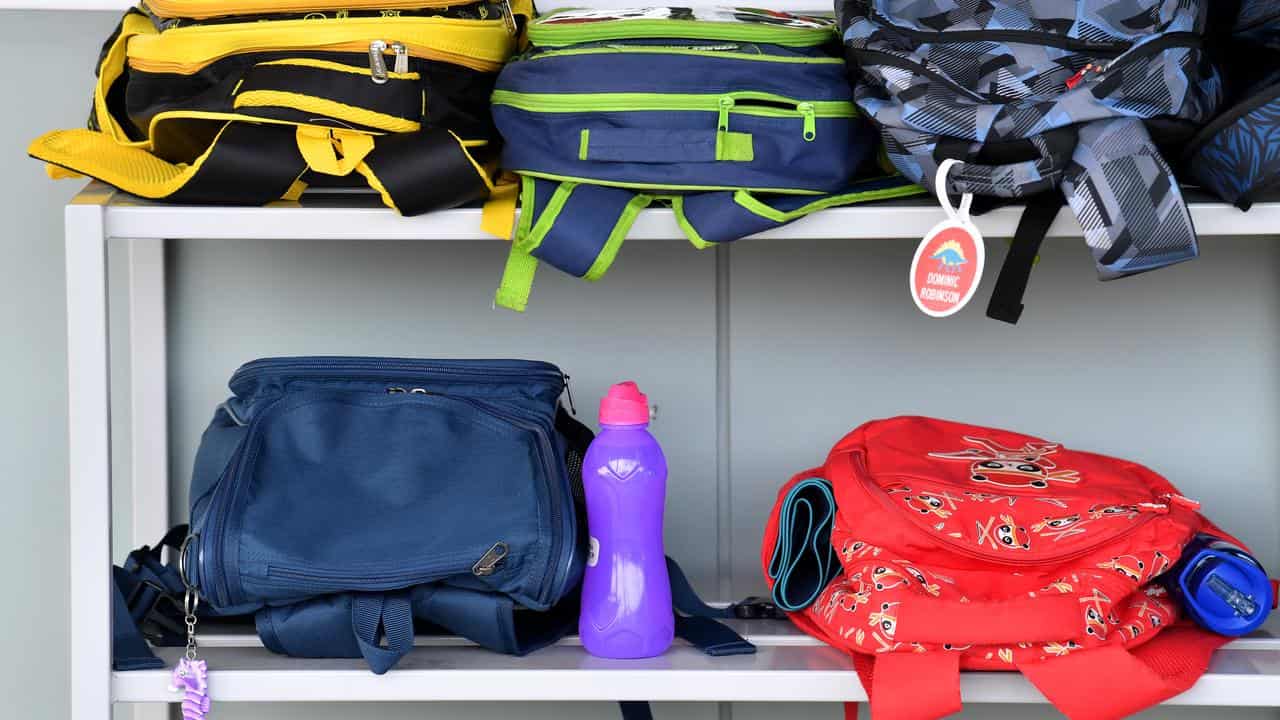 School bags outside a classroom