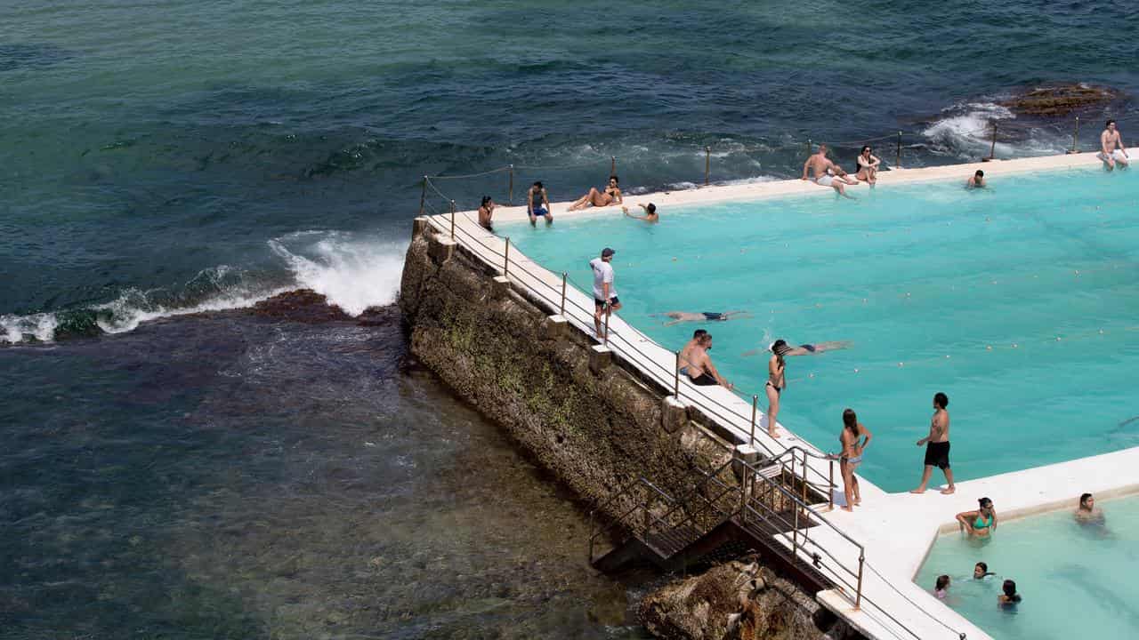 People at Bondi Icebergs Swimming Club in Sydney,