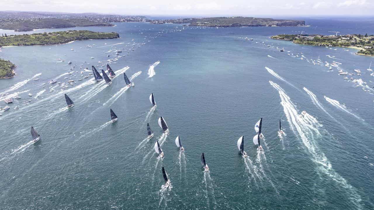 Yachts at the start line of the  Sydney to Hobart Yacht race