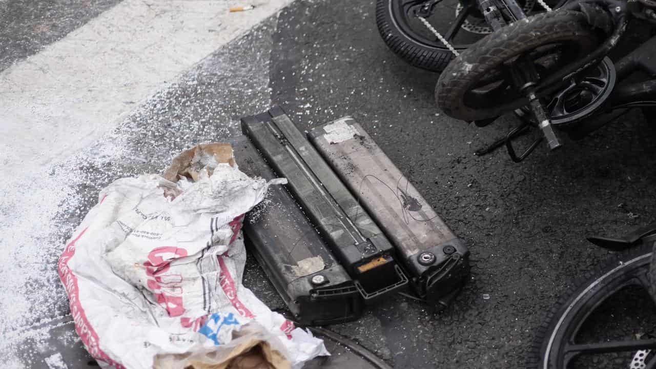 Damaged lithium-ion batteries from a fire scene in New York City.