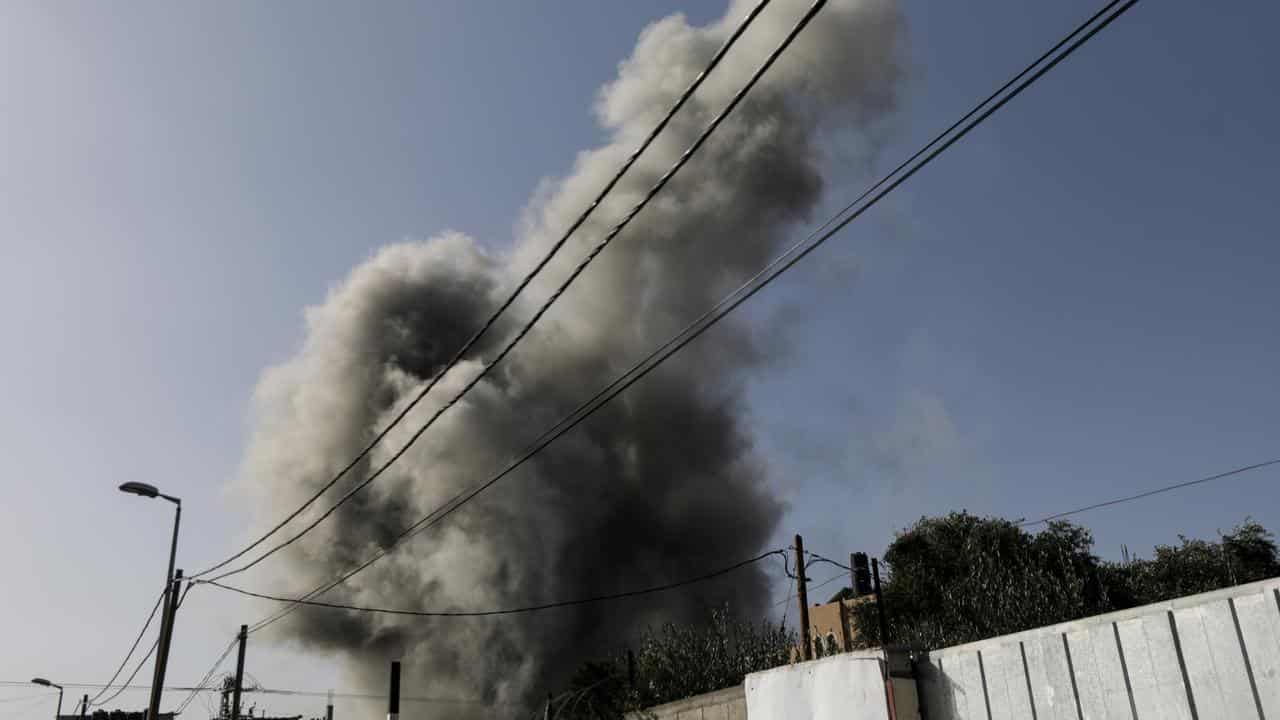 Smoke following an Israeli air strike at the Al-Nuseirat refugee camp