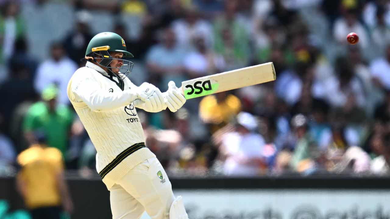 Usman Khawaja bats against Pakistan. 