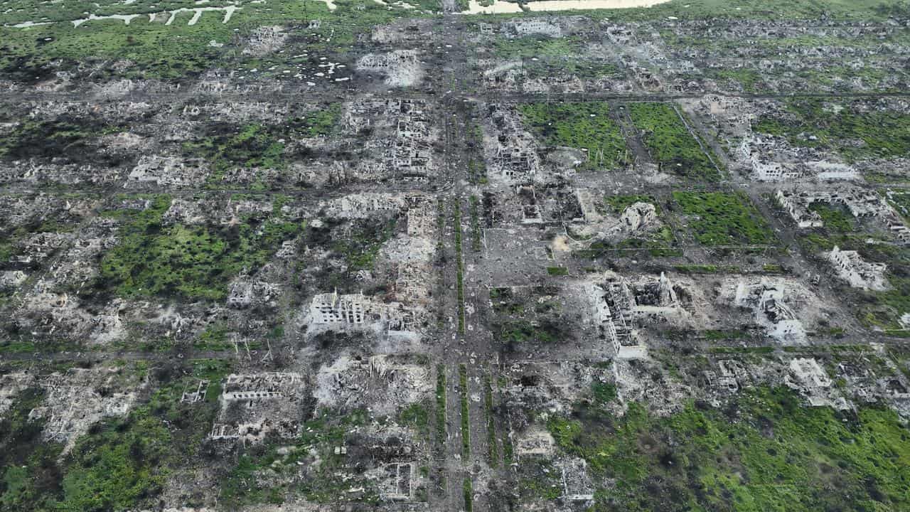 A file photo showing an aerial view of Maryinka