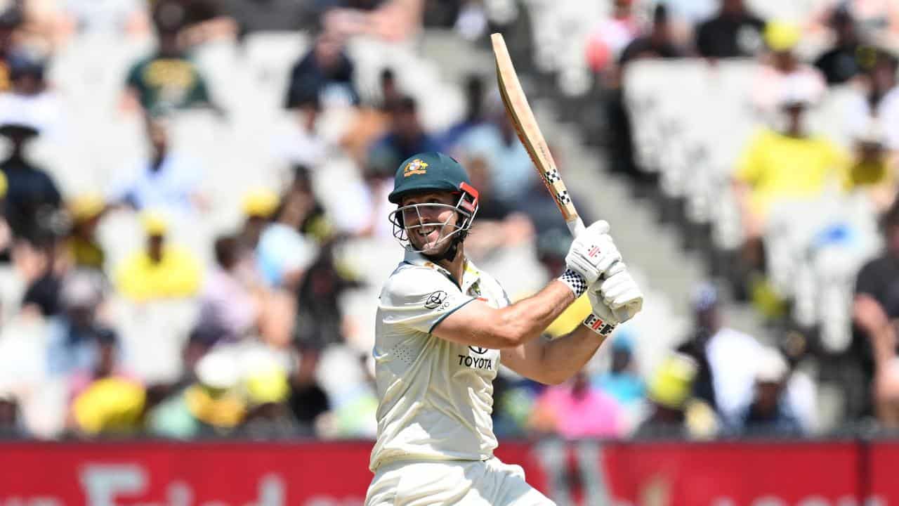 Mitch Marsh bats against Pakistan at the MCG. 