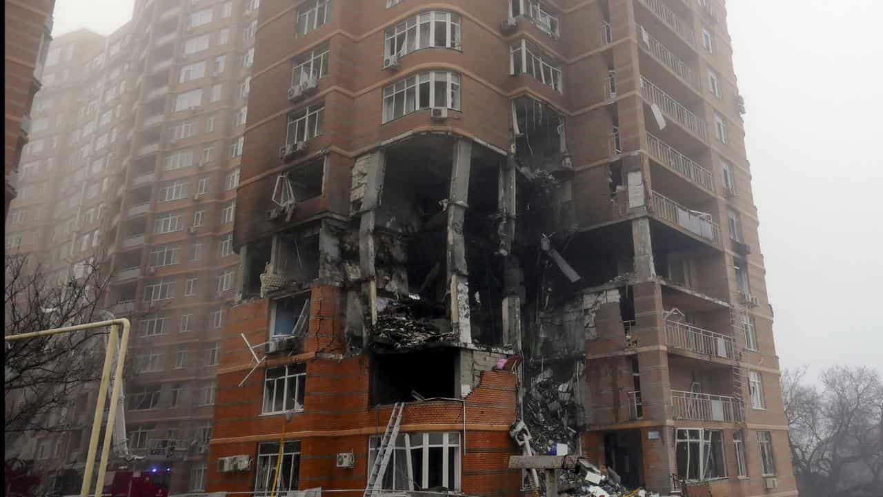 Damaged residential building after shelling in Odesa