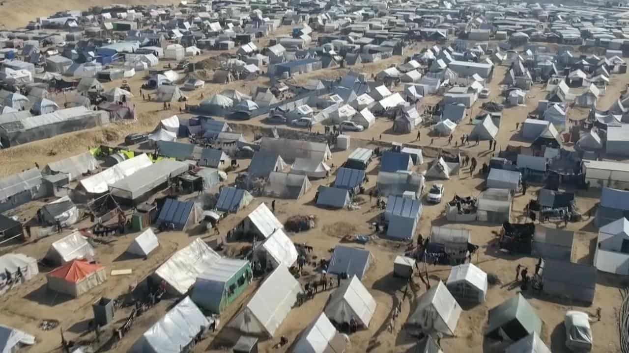 Thousands of tents used by displaced people in Rafah, Gaza Strip