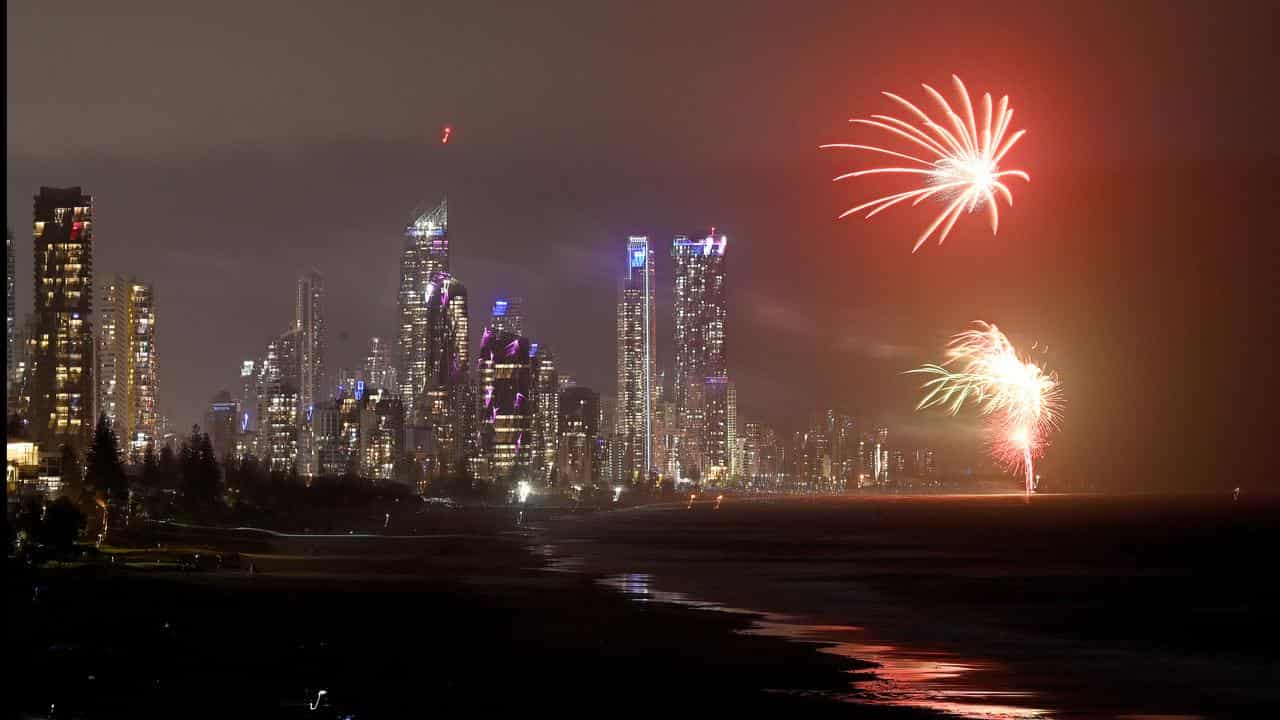 Fireworks are seen during New Years eve celebrations on the Gold Coast