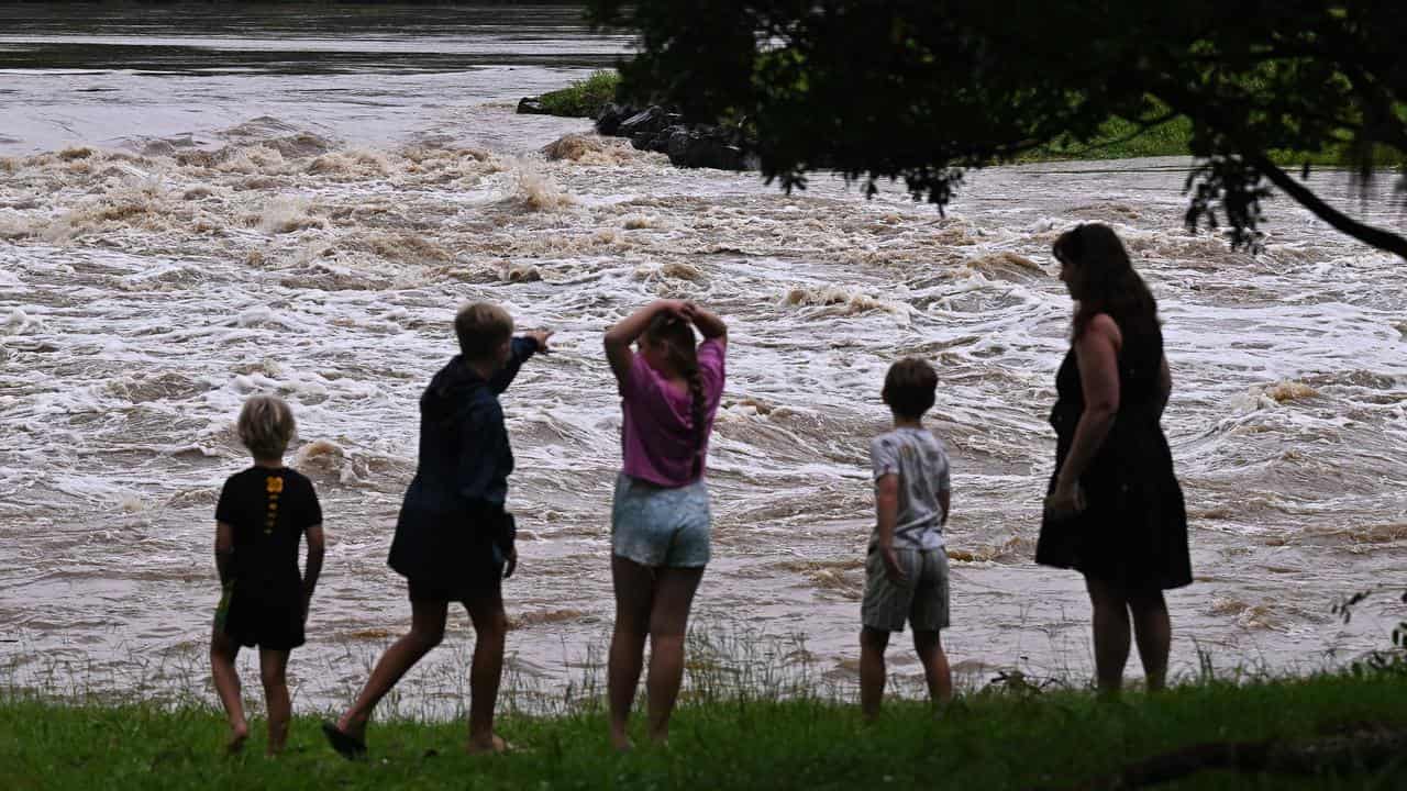 Coomera River in flood.