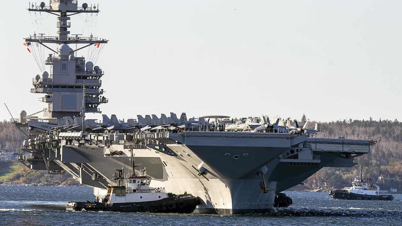 A file photo of the Gerald R Ford aircraft carrier