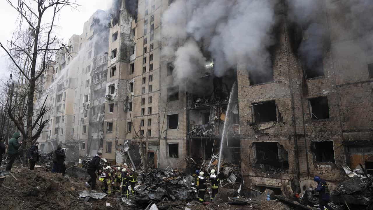 A damaged building in Kyiv 