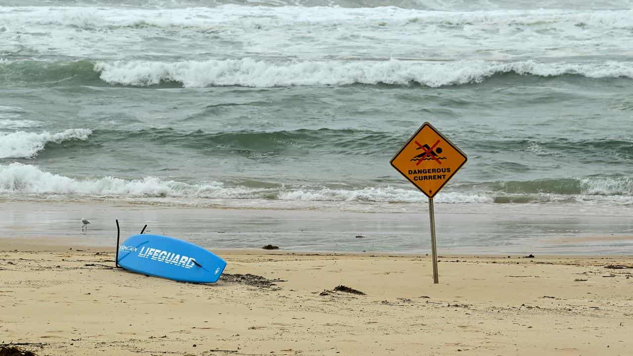 Warning signs on Bondi Beach.