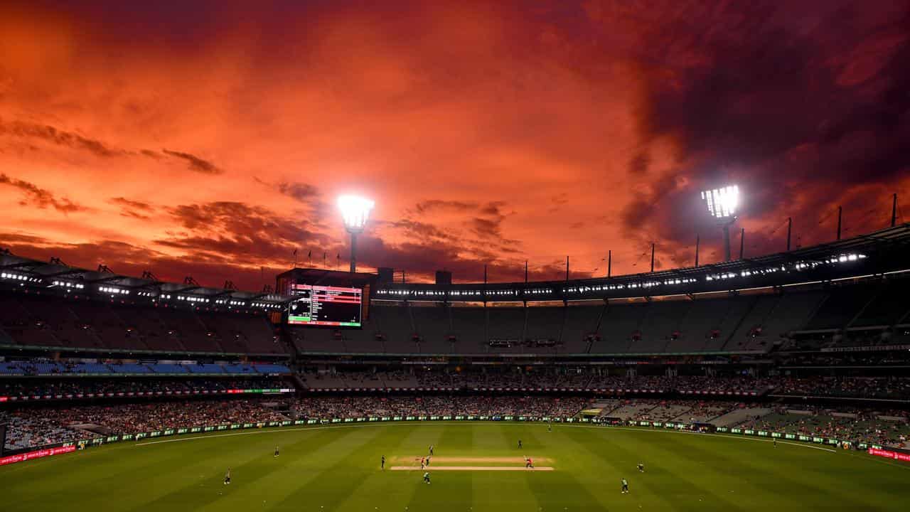 Sunset at the MCG during Renegades vs Stars in the BBL. 