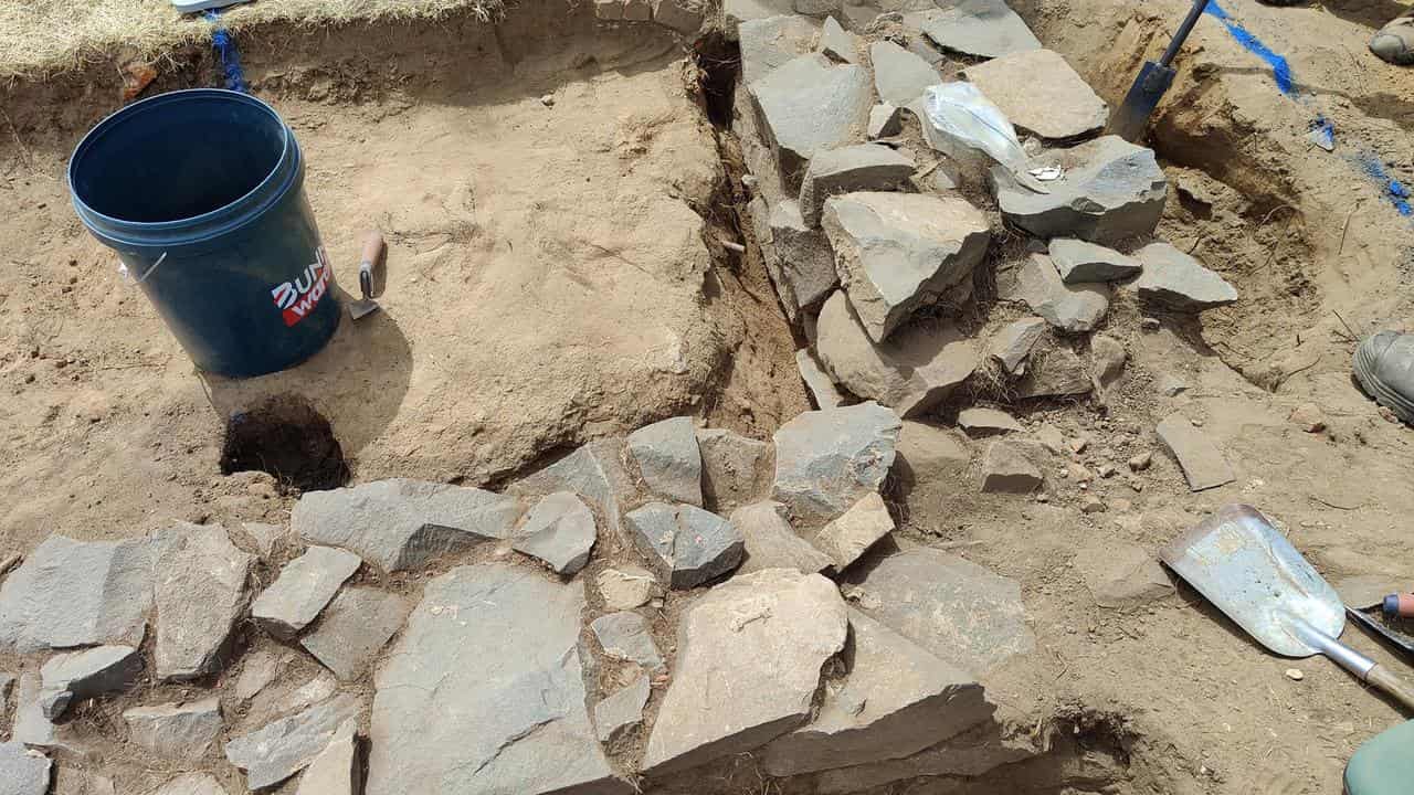 The excavated stone walls of a 19th century jail in Perth, Tasmania.