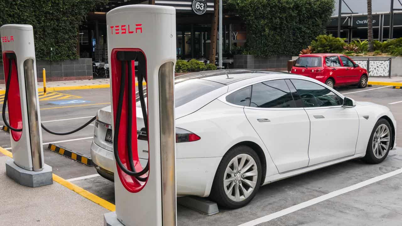 A Tesla electric vehicle recharging (file image)