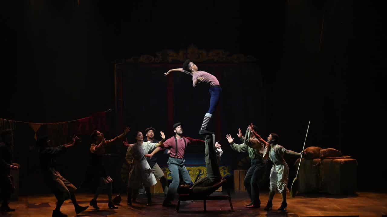 Cast members of Circus 1903 at the State Theatre in Melbourne.