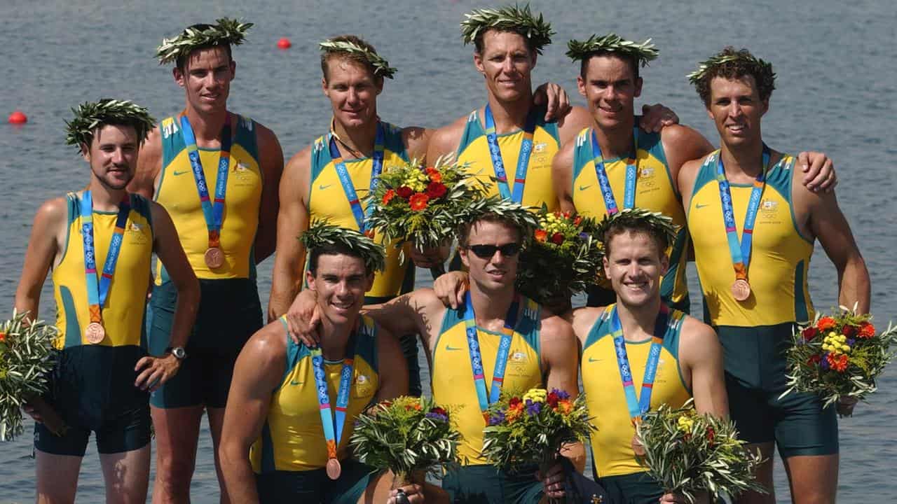 Australia's men's eight, bronze medallists at the Athens 2004 Games. 