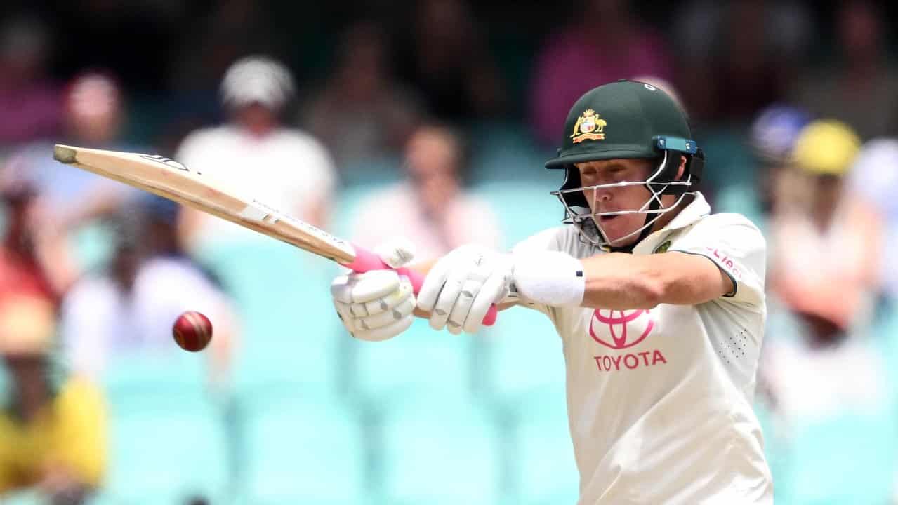 Marnus Labuschagne plays a shot against Pakistan at the SCG.