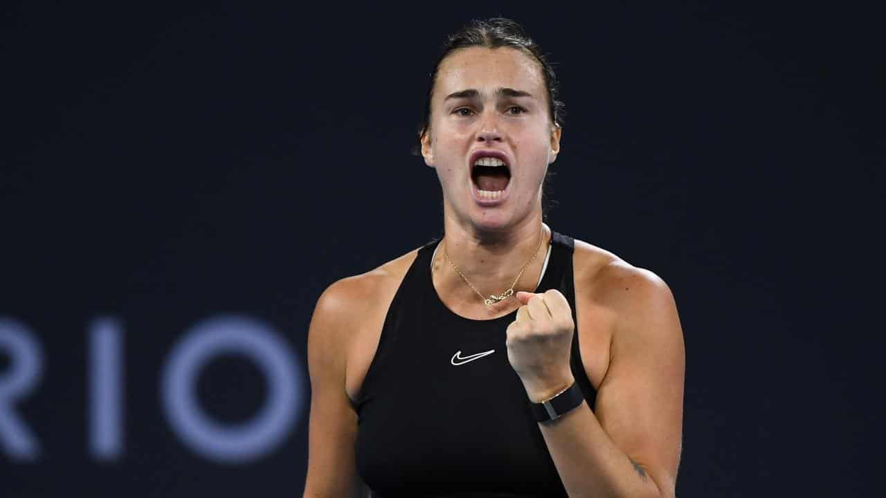 Aryna Sabalenka during her match against Victoria Azarenka. 