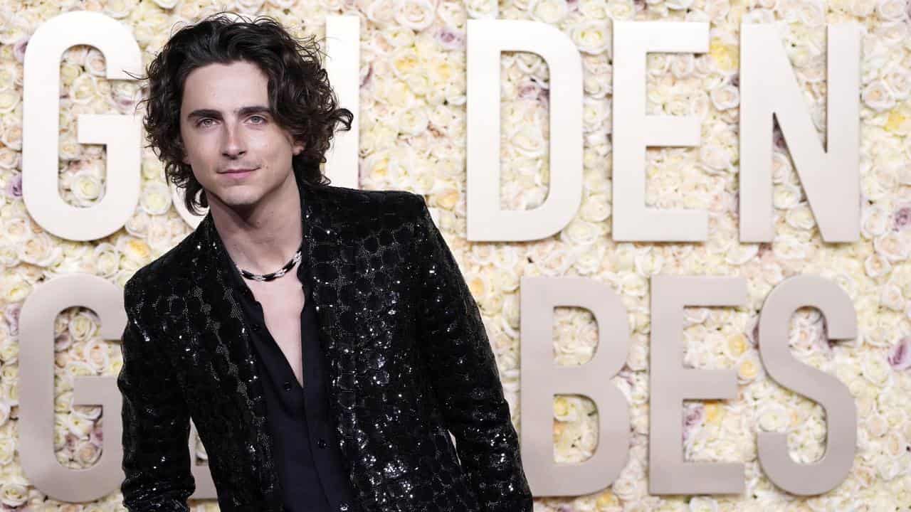 Timothee Chalamet arrives at the 81st Golden Globe Awards