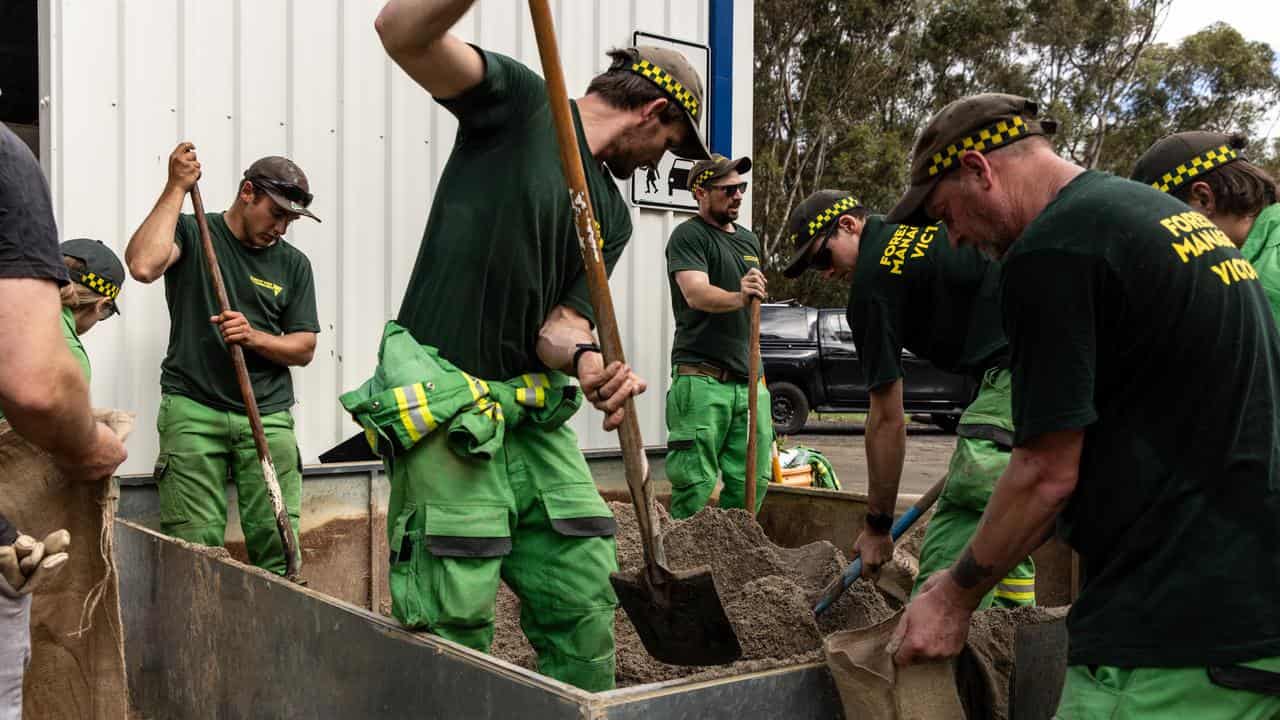 Sandbags are prepared ahead of flooding in Seymour.