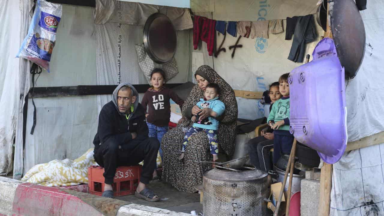 Displaced Palestinians in the Gaza Strip take shelter