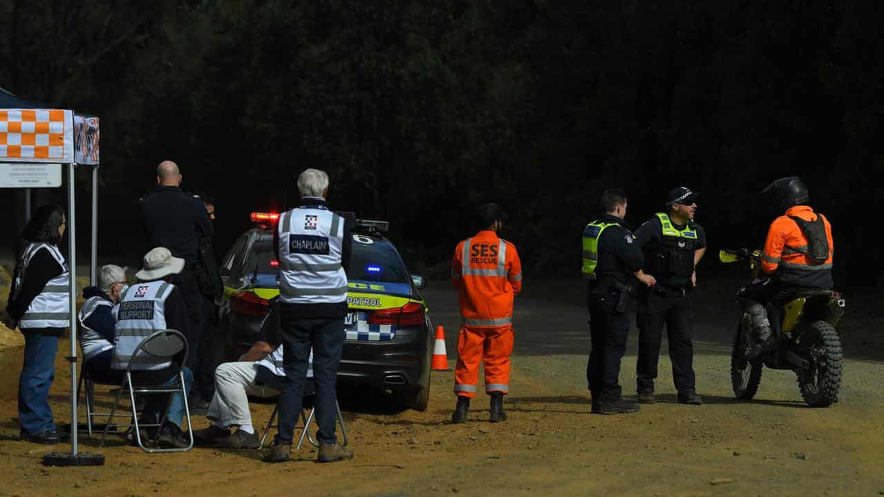 SES and police at a command post near the helicopter crash site.