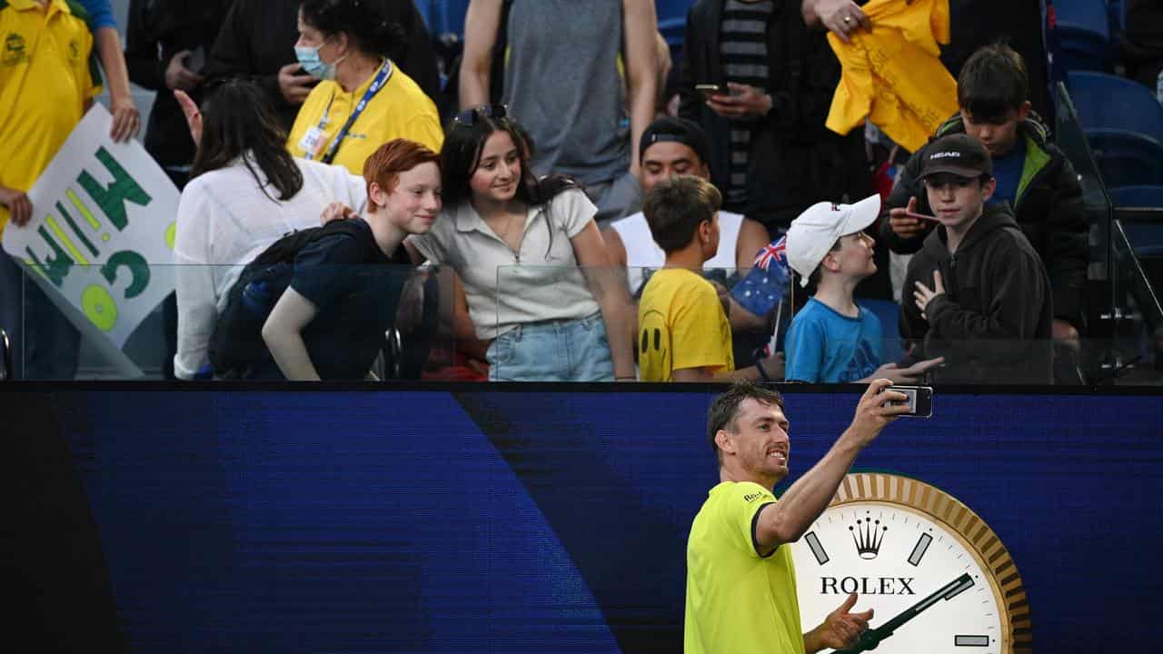 Millman with fans at 2021 ATP Cup in Melbourne. 