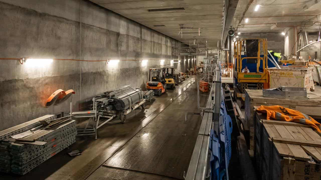 Construction works at the Metro Tunnel's Anzac Station