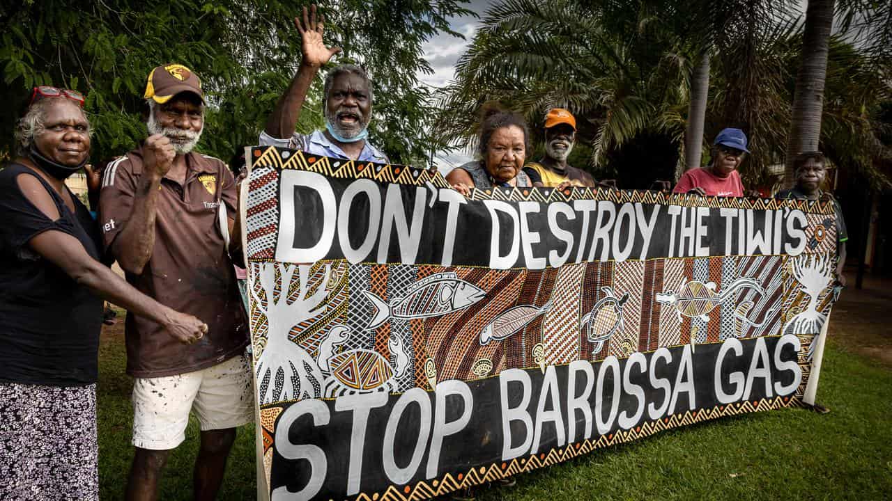 Tiwi Islanders protest Santos' Barossa gas project (file image)