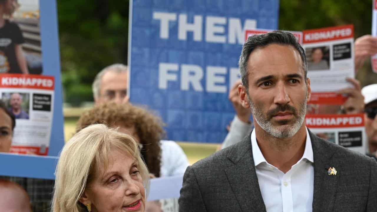 Jewish leaders Jillian Segal and Alex Ryvchin at a rally 