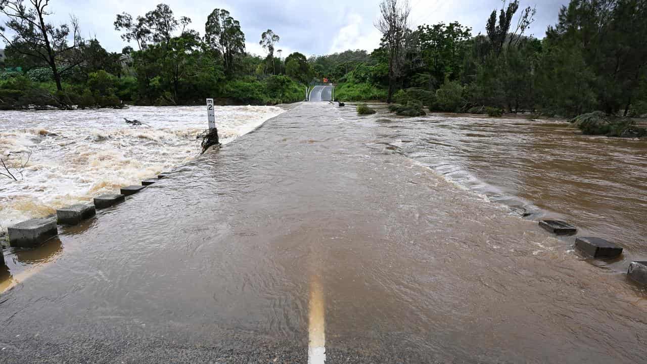 Coomera River in flood in southeast Queensland.