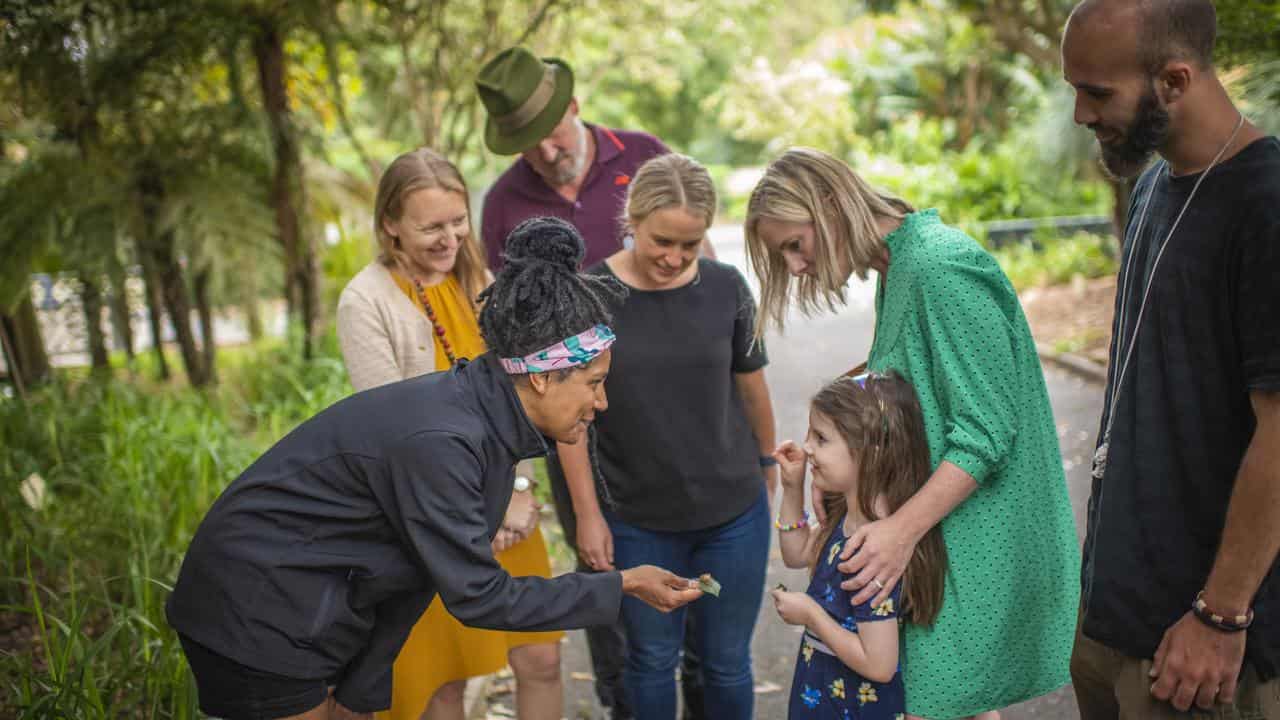 Renee Cawthorne taking visitors on a tour of the Botanic Garden