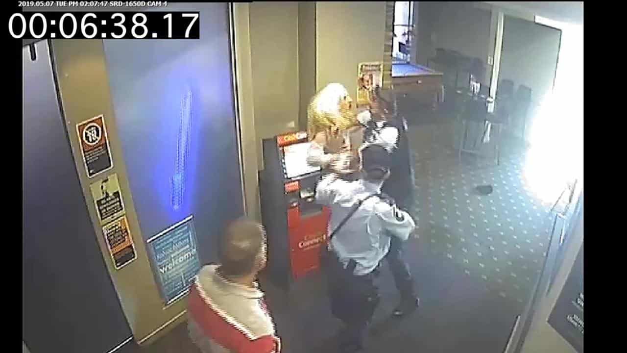 CCTV footage of the arrest of Anya Bradford