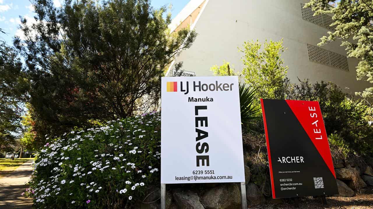 A lease sign near apartment blocks in Canberra (file)