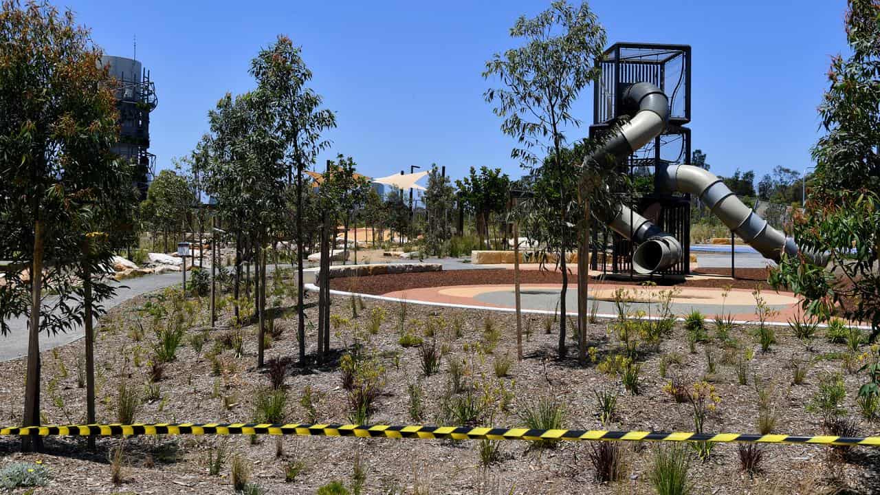 Signs and barricades are placed around Rozelle Parklands