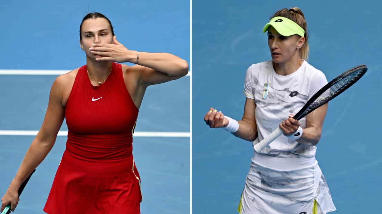 Aryna Sabalenka (left) and Lesia Tsurenko (right) at the AO.