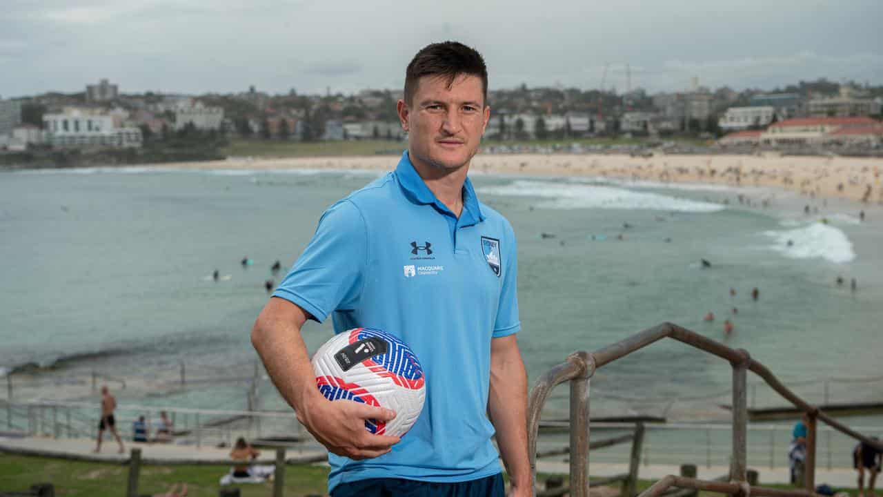 Sydney FC's Joe Lolley at Bondi Beach.