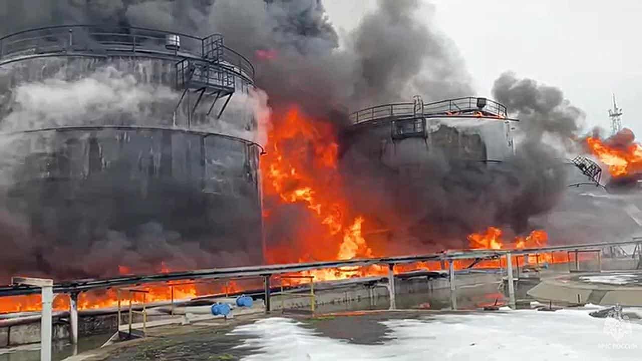 oil depots on fire