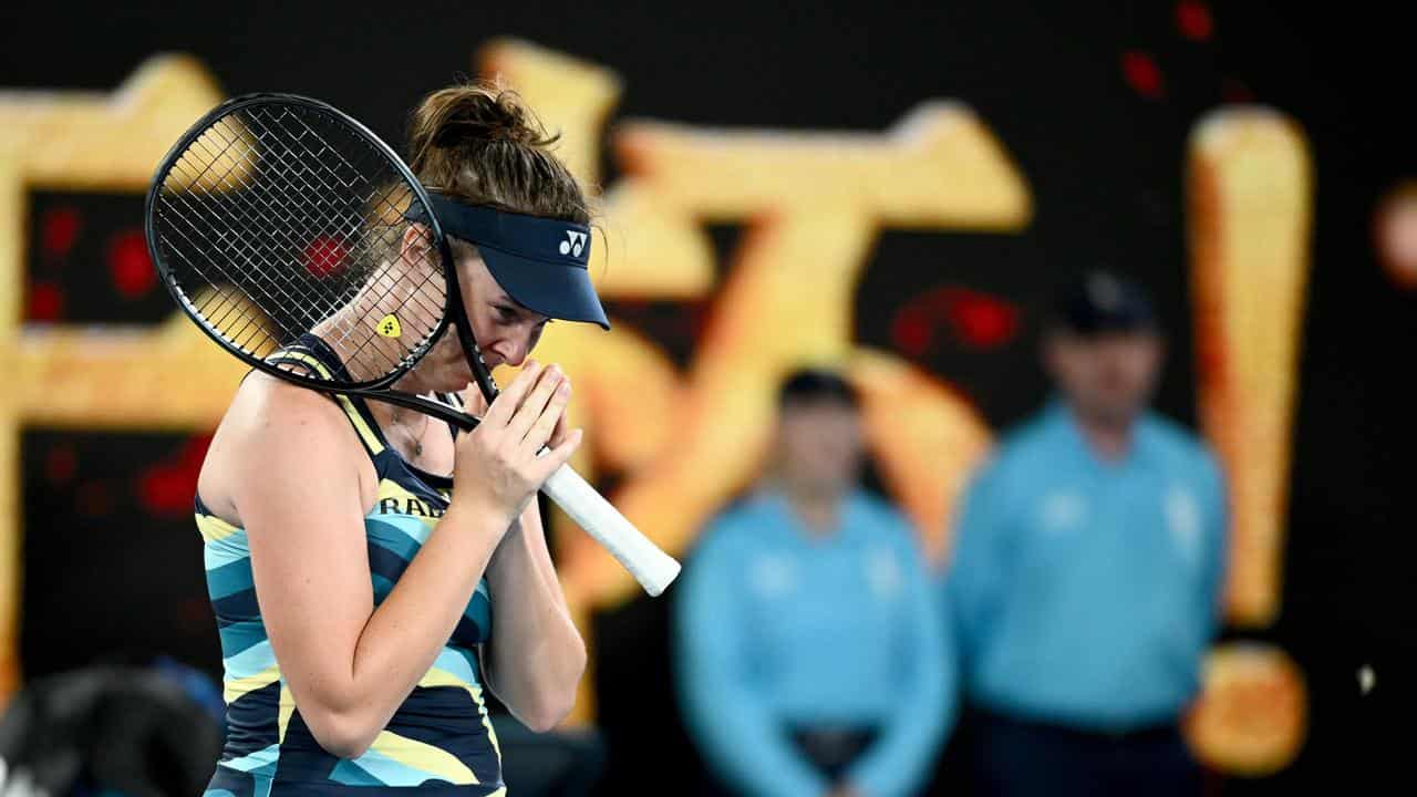 Linda Noskova after beating Iga Swiatek in Melbourne.